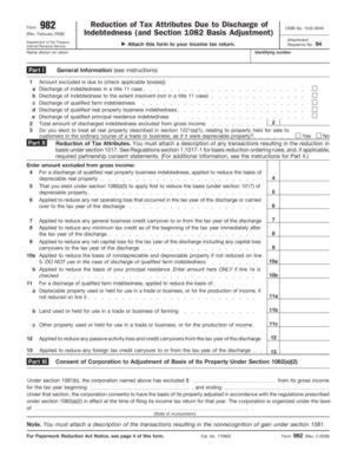 Which form is used for reduction of tax attributes?